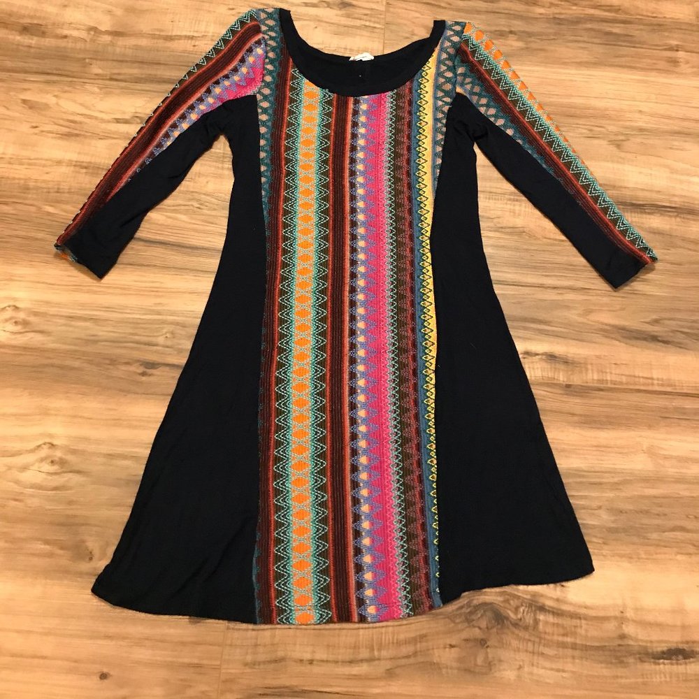 Crochet And Navy Blue Long Sleeve Dress